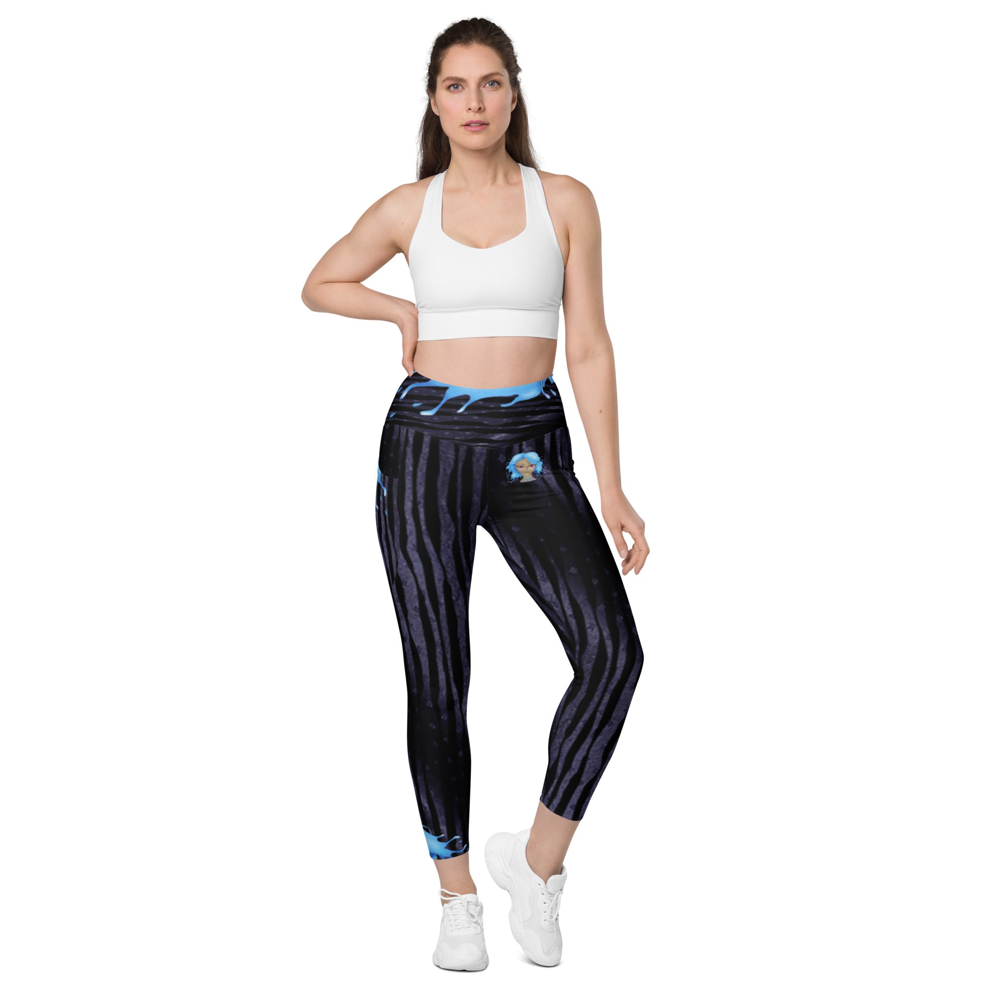 Gym Leggings with Pockets for Aquarius Girls. Zodiac Yoga Pants- Cosmic Aqua by WickedYo.
